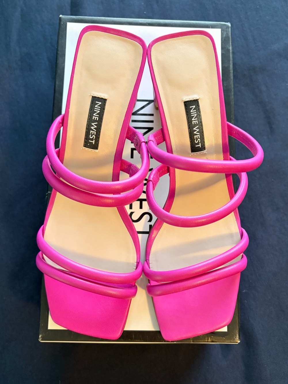 Vintage Nine West Leather Hot Pink Strappy Slide Heels